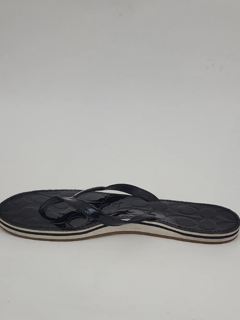 Coach Poppy Wilma Black Patent Leather Thong Flip Flops Size 11 B
